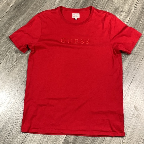 GUESS Men's Red Short Sleeve Pima Embellished Logo Crew T-Shirt size M - Picture 6 of 12